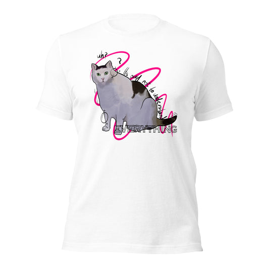 Puzzled Cat Unisex White Tee